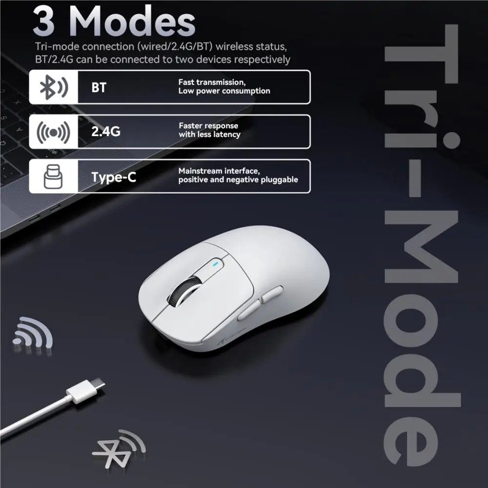 Attack Shark X3 Bluetooth Mouse,PixArt PAW3395,Tri-Mode Connection,Wired 8KHz/Wireless 4KHz,,Macro Gaming Mouse - Image 2