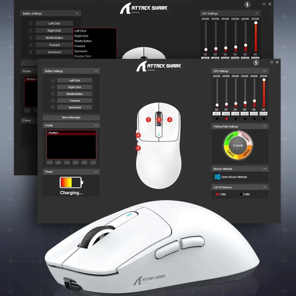 Attack Shark X3 Bluetooth Mouse,PixArt PAW3395,Tri-Mode Connection,Wired 8KHz/Wireless 4KHz,,Macro Gaming Mouse - Image 3