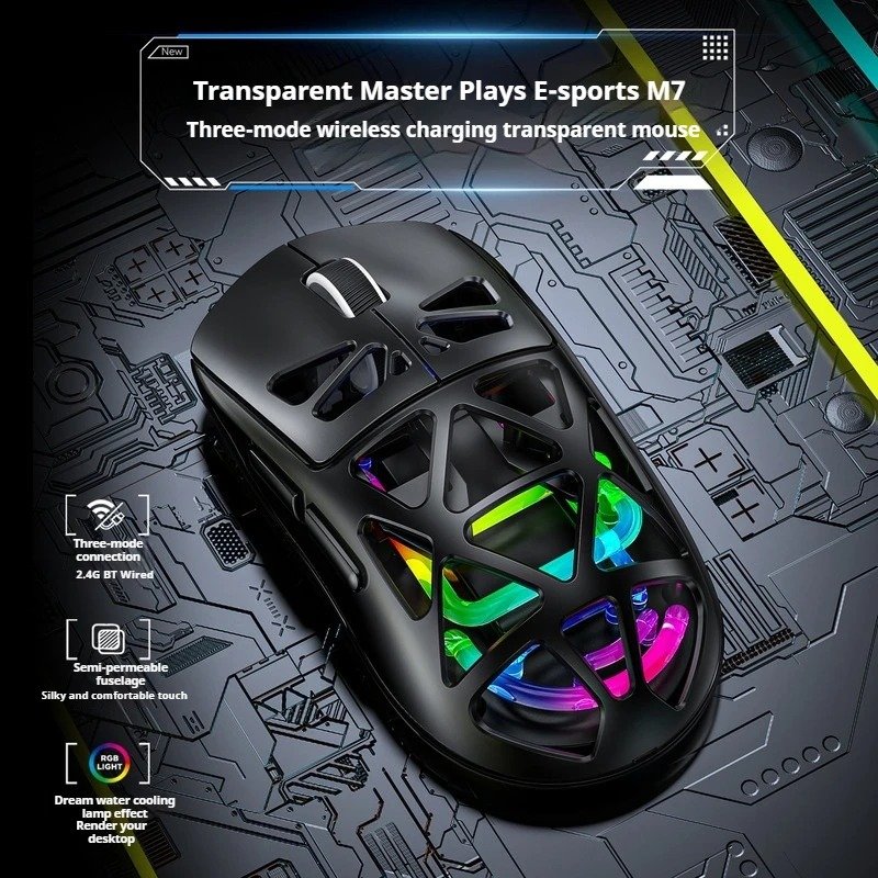 M7 Tri-Mode Bluetooth Wireless Connection Charging Transparent Mouse Multi System Compatible Lightweight - Brand New - Image 4
