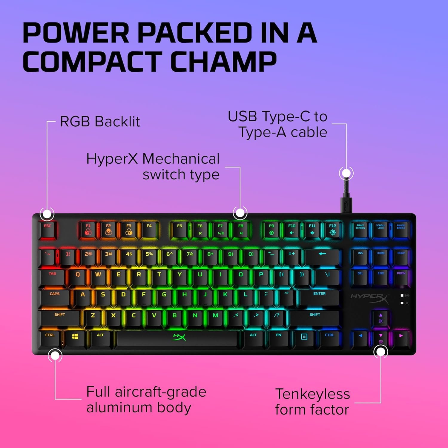 HyperX Alloy Origins Core - Tenkeyless Mechanical Gaming Keyboard, Software Controlled Light & Macro Customization, Compact Form Factor, RGB LED Backlit, Linear HyperX Red Switch,Black - Image 3