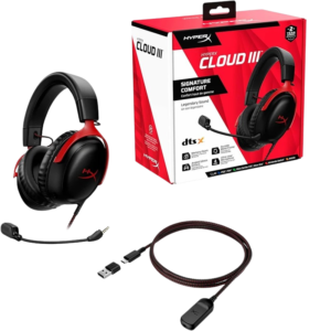 HyperX Cloud III – Wired Gaming Headset (OPEN BOX), PC, PS5, Xbox Series X|S, Angled 53mm Drivers, DTS Spatial Audio, Memory Foam, Durable Frame, Ultra-Clear 10mm Mic