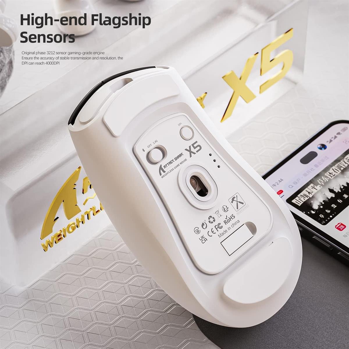 ATTACK SHARK X5 Wireless Gaming Mouse - Lightweight 58g Tri-Mode (2.4G/BT/Wired) RGB Lighting, 6 Programmable Buttons, 16000 DPI - Image 5