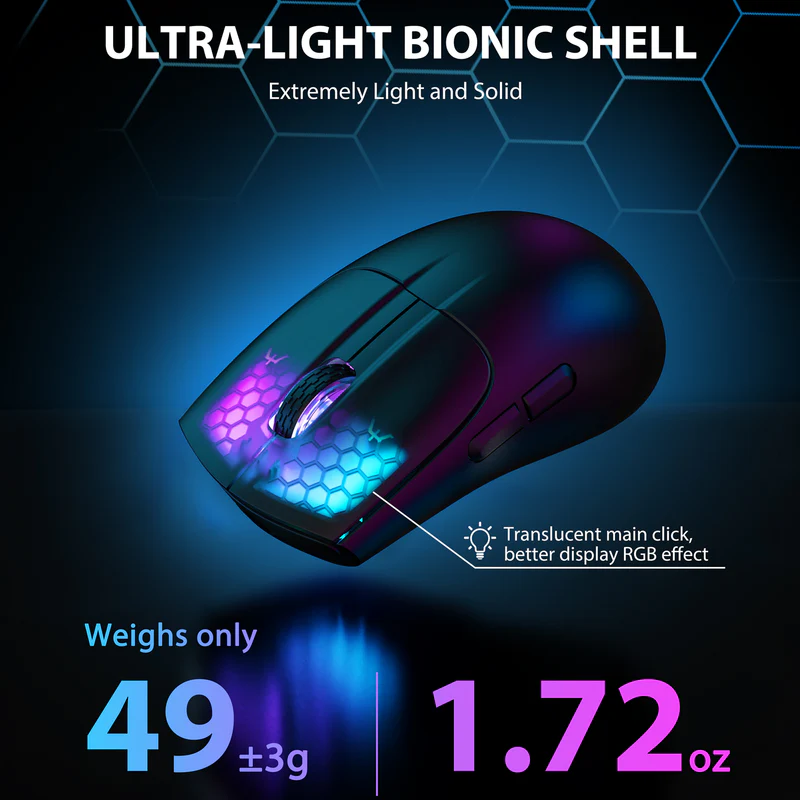 ATTACK SHARK X5 Wireless Gaming Mouse - Lightweight 58g Tri-Mode (2.4G/BT/Wired) RGB Lighting, 6 Programmable Buttons, 16000 DPI - Image 2